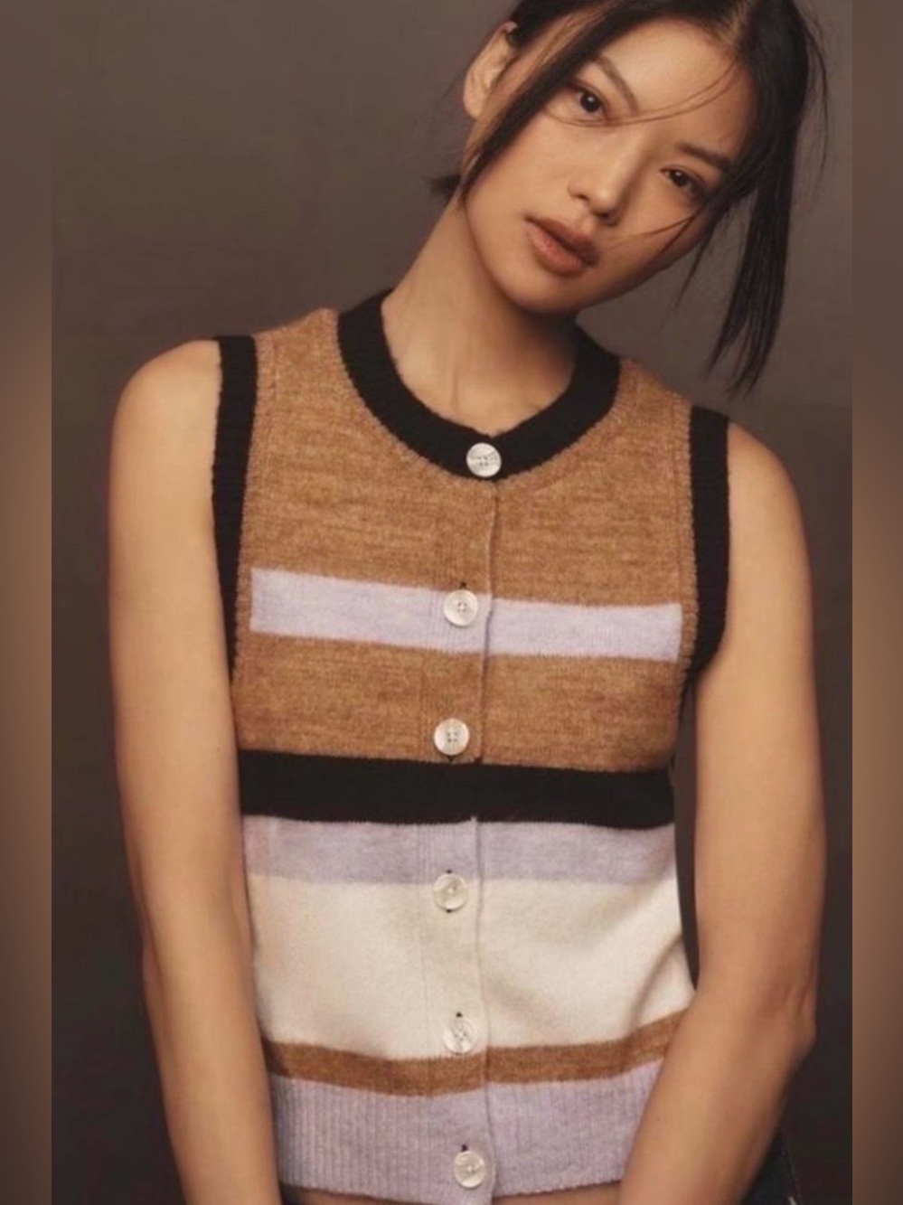 Anthropologie || Maeve Striped Sleeveless Button-Front Sweater Vest